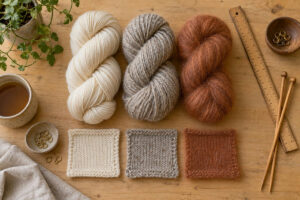 Yarn substitution swatches comparing fiber textures and gauge